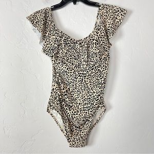 Gap Maternity One Piece Bikini Swim‎ Suit Cheetah Recycled Ruffle Off Shoulder
